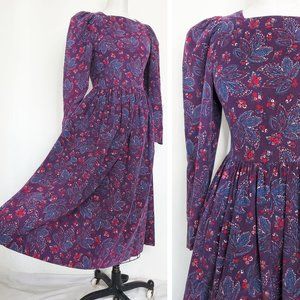 Laura Ashley Womens Vintage Cottagecore Corduroy Dress Romantic Paisley Britain